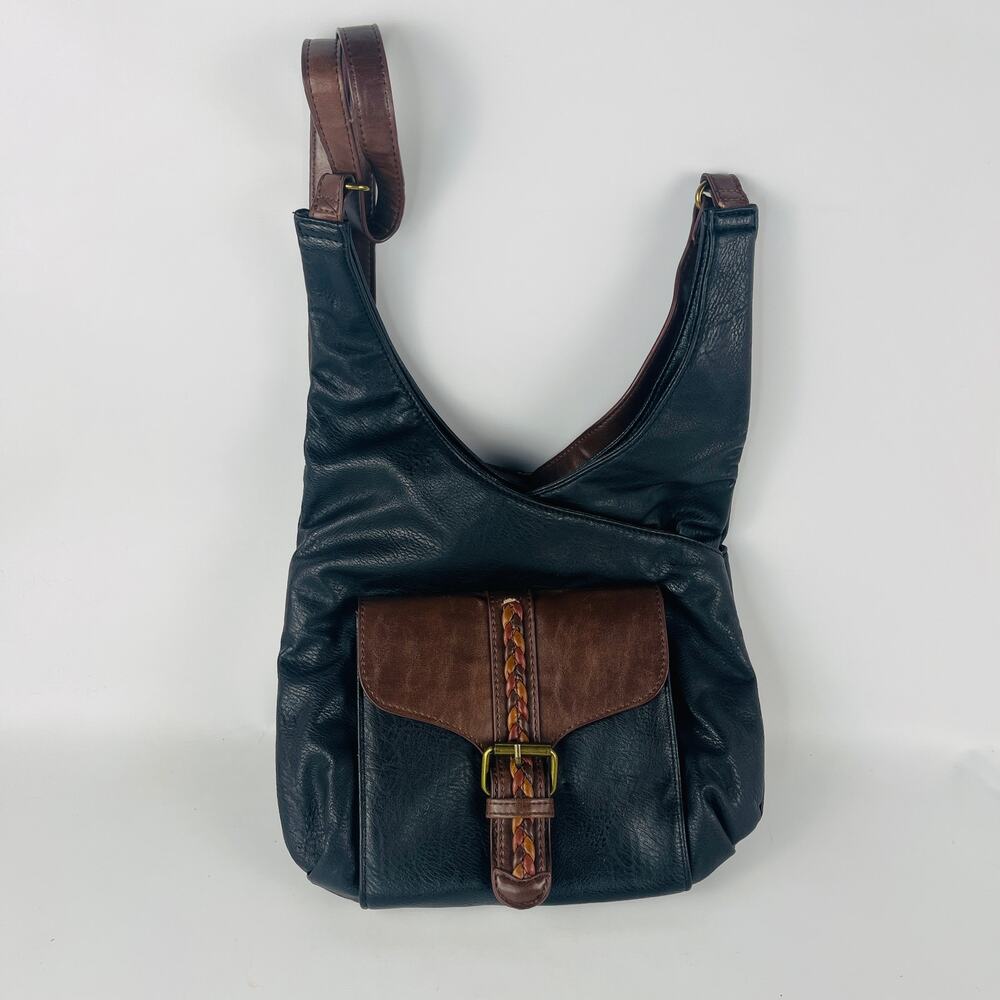 Vintage GAL Black Brown Faux Leather Shoulder Bag Purse